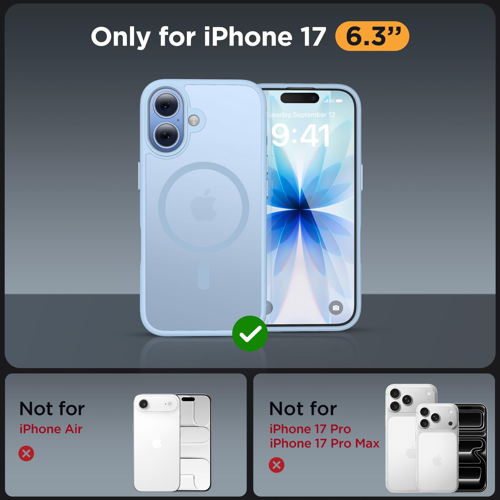 Miracase Magnetic for iPhone 17 Case (Compatible with MagSafe) with Screen Protector Military-Grade Protection, Anti-Fingerprint Translucent Matte Phone Cover for iPhone 17 6.3 inch, Light Blue