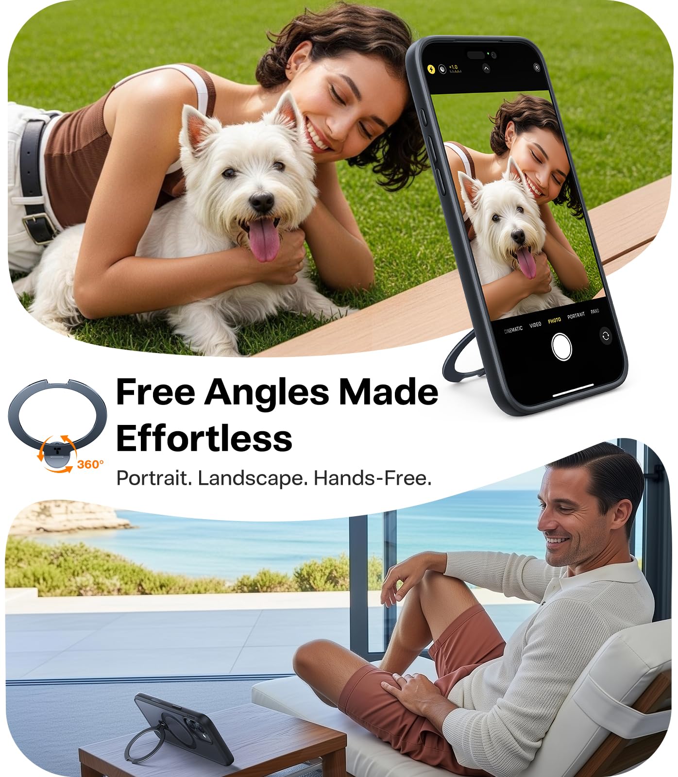 TORRAS Q3 360 Spin for iPhone 17 Case with Camera Control Button, Fit for MagSafe, Military Grade Protective Kickstand Case for 17 Phone Case with Stand, Black