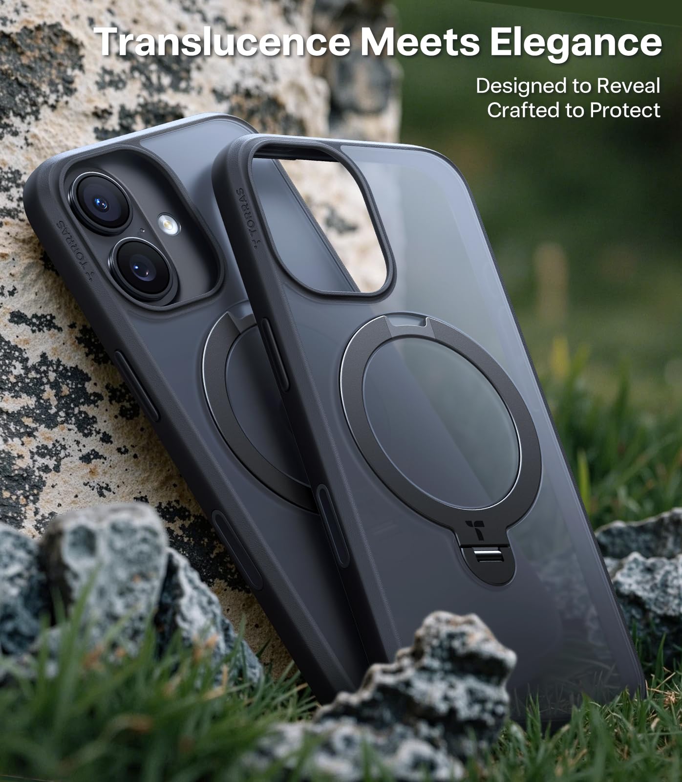 TORRAS Q3 360 Spin for iPhone 17 Case with Camera Control Button, Fit for MagSafe, Military Grade Protective Kickstand Case for 17 Phone Case with Stand, Black