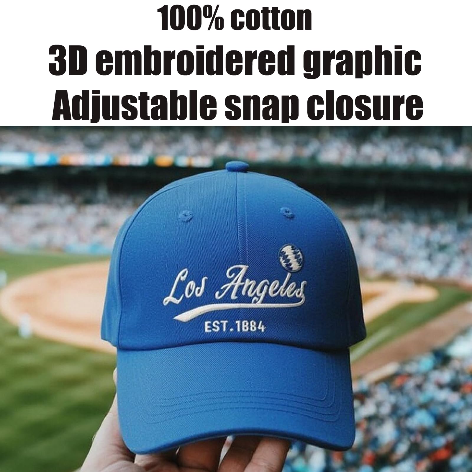 Embroidered City Cotton Los Angeles Baseball Cap, Adjustable Classic Vintage Fans Baseball Hat for Men Women