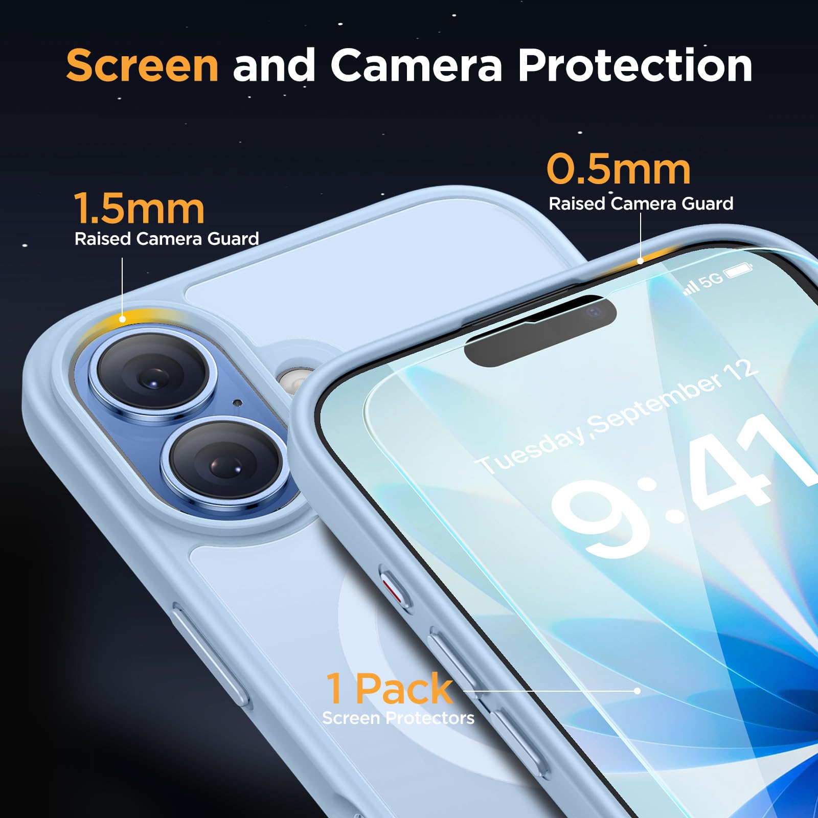 Miracase Magnetic for iPhone 17 Case (Compatible with MagSafe) with Screen Protector Military-Grade Protection, Anti-Fingerprint Translucent Matte Phone Cover for iPhone 17 6.3 inch, Light Blue