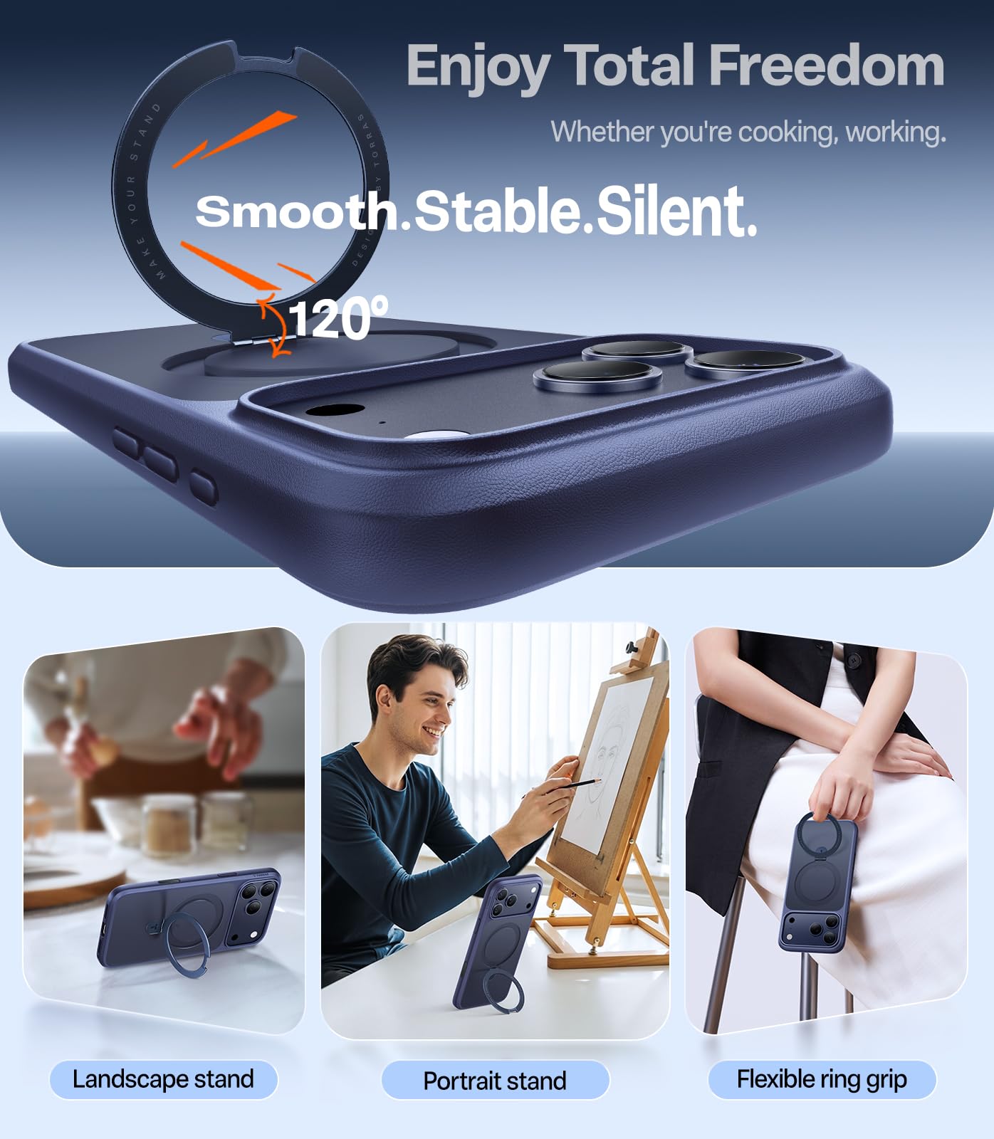 TORRAS Ostand Magnetic for iPhone 17 Pro Max Case, Fit for MagSafe, Sturdy Stand, Military Grade Drop Tested, Camer Control, Translucent Slim Soft Edge Case for iPhone 17 Pro Max 6.9", Deep Blue