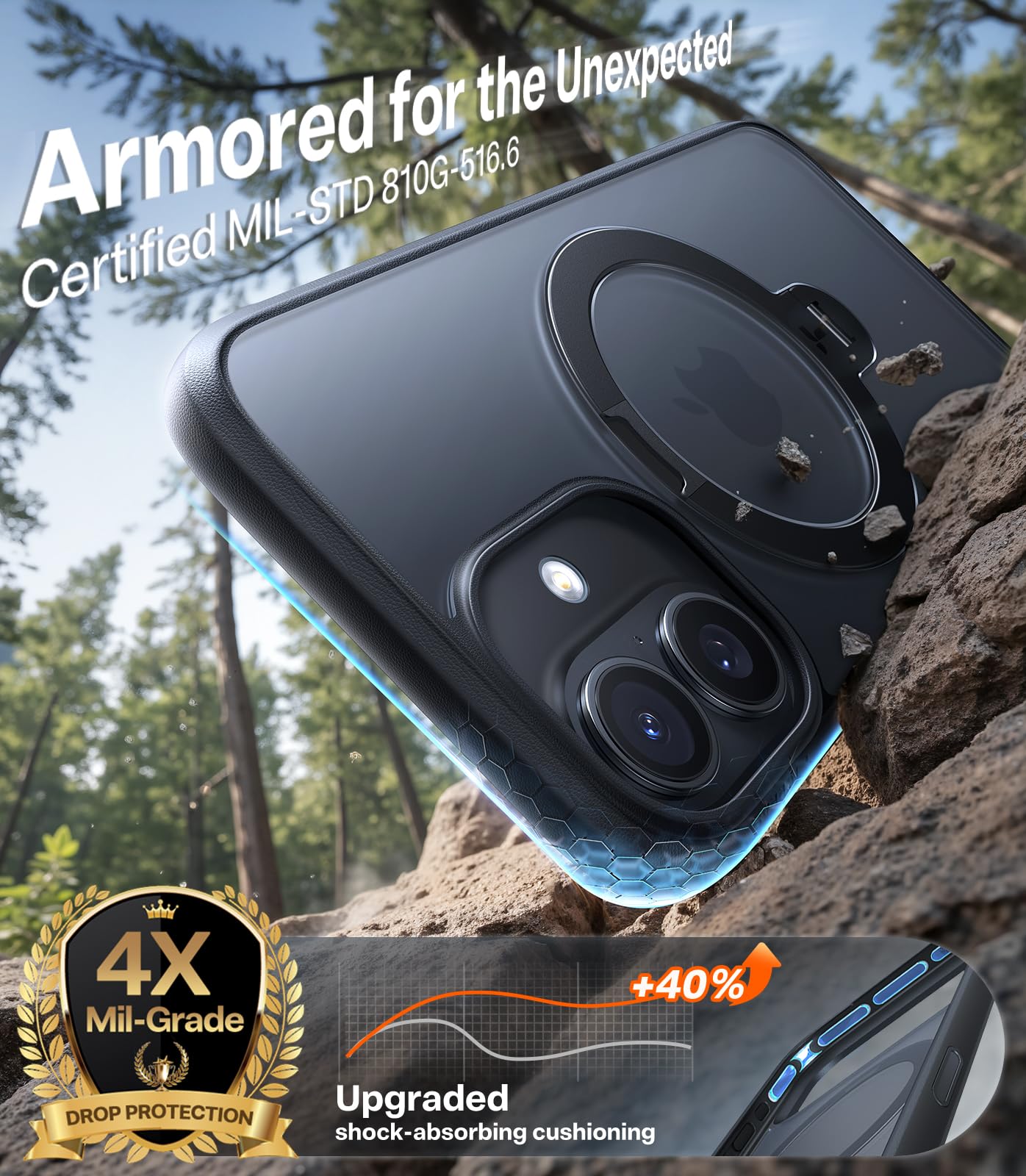 TORRAS Q3 360 Spin for iPhone 17 Case with Camera Control Button, Fit for MagSafe, Military Grade Protective Kickstand Case for 17 Phone Case with Stand, Black