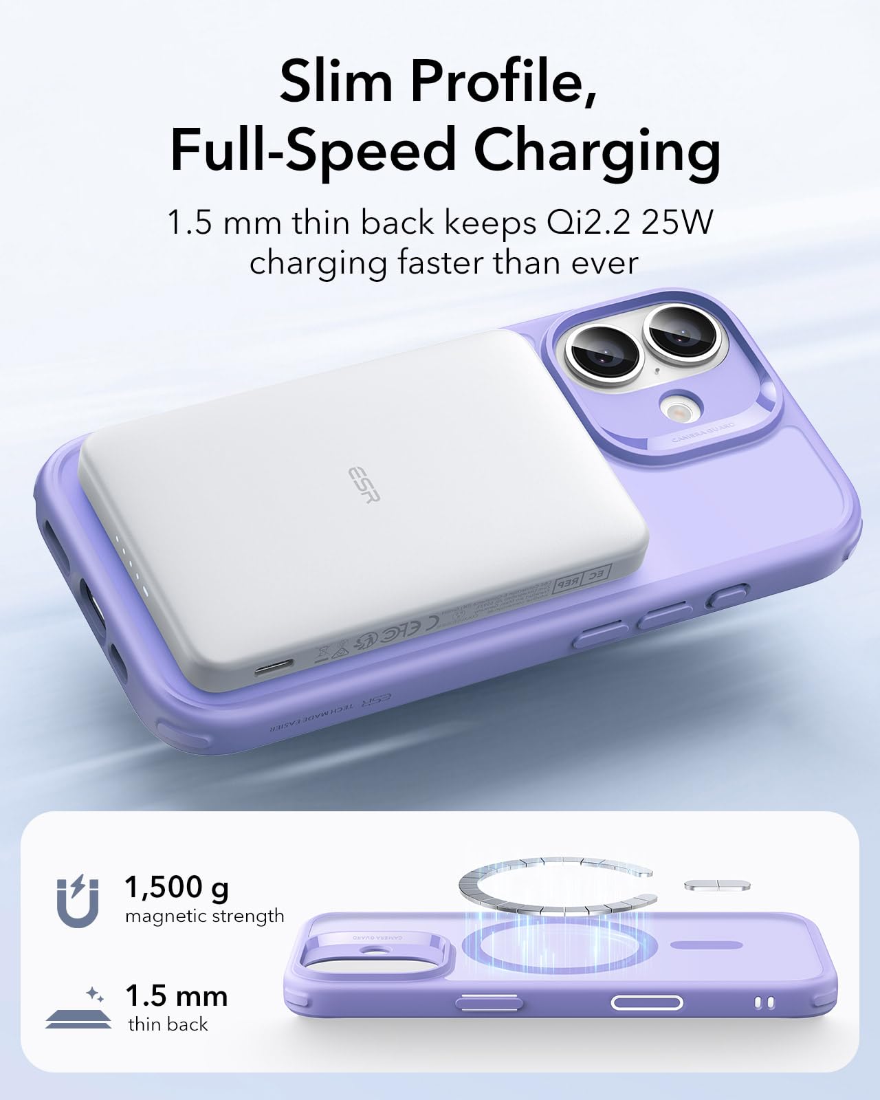 ESR for iPhone 17 Case, Camera Control, Compatible with MagSafe, Shockproof Military-Grade Protection, Magnetic Phone Case for iPhone 17, Classic Hybrid Case, Frosted Purple