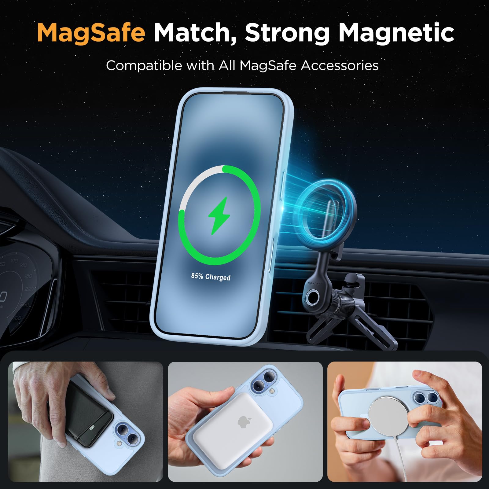 Miracase Magnetic for iPhone 17 Case (Compatible with MagSafe) with Screen Protector Military-Grade Protection, Anti-Fingerprint Translucent Matte Phone Cover for iPhone 17 6.3 inch, Light Blue