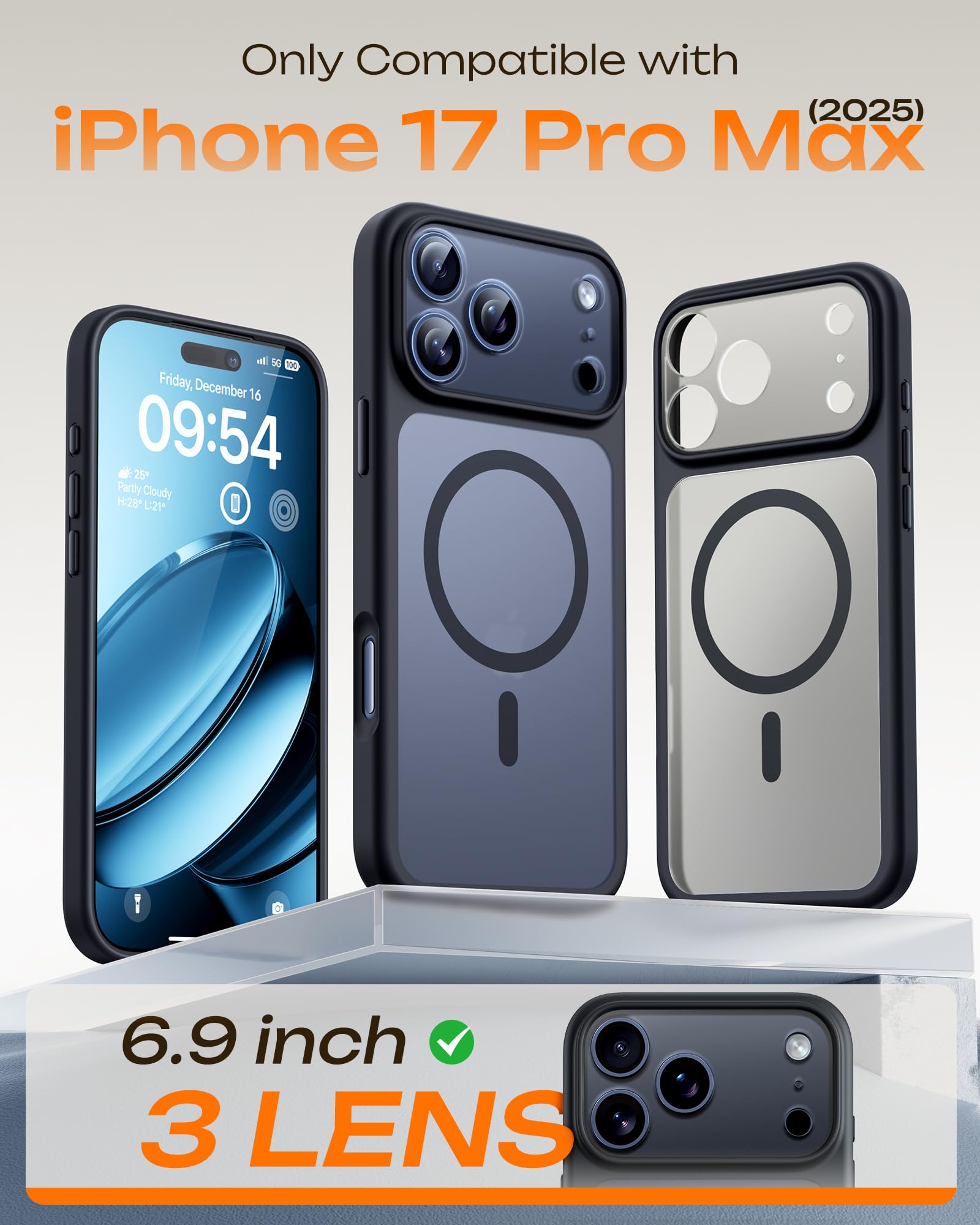 TOCOL for iPhone 17 Pro Max Case, Compatible with Magsafe, Full Camera Protection, Built-in Magnetic Ring, Translucent Matte Phone Case for iPhone 17 ProMax 6.9 inch (Black)