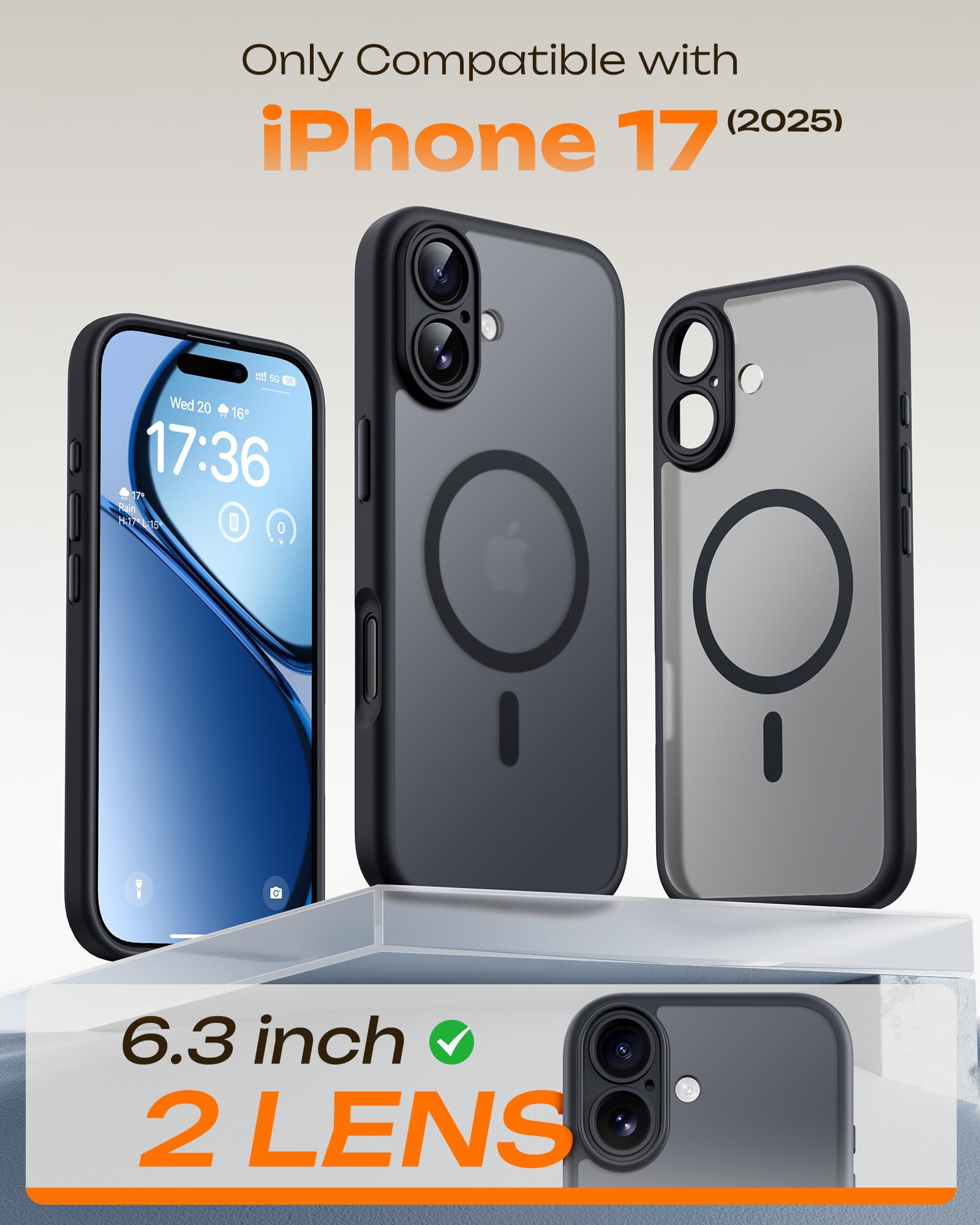 TOCOL for iPhone 17 Case, Compatible with Magsafe, Full Camera Protection, Built-in Magnetic Ring, Drop Protection, Translucent Matte Phone Case for iPhone 17 6.3 inch (Black)