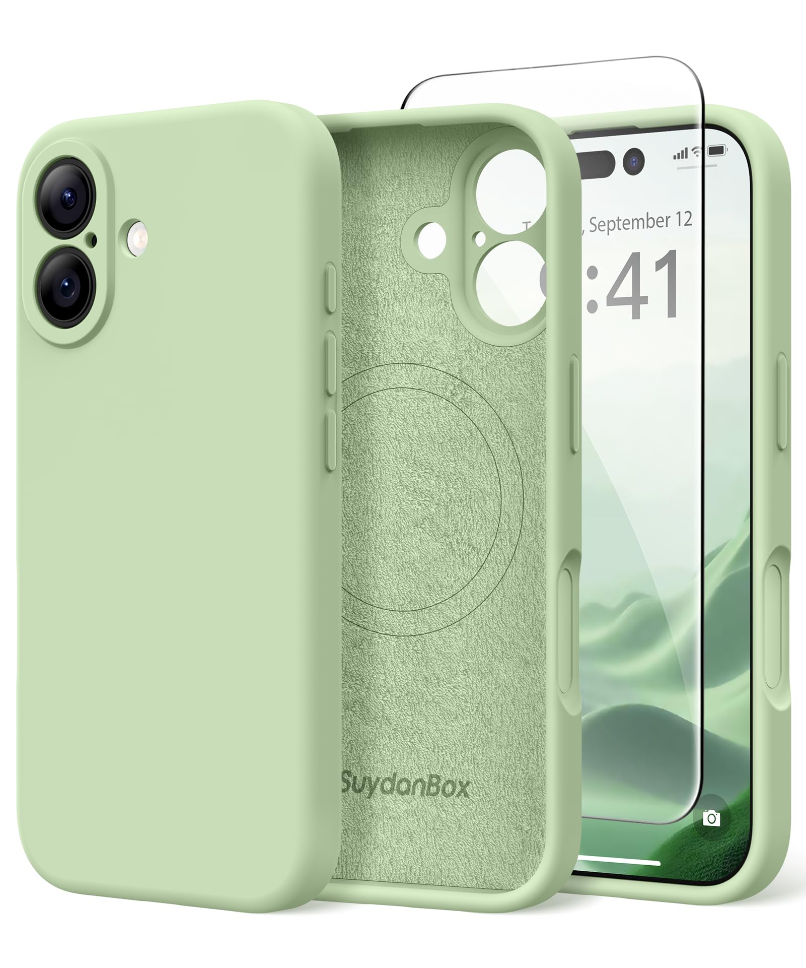 SuydanBox Magnetic for iPhone 17 Case, Compatible with MagSafe, [Full Camera Protection][Screen Protector] Silicone Shockproof Protective Phone Case for iPhone 17 6.3", Matcha