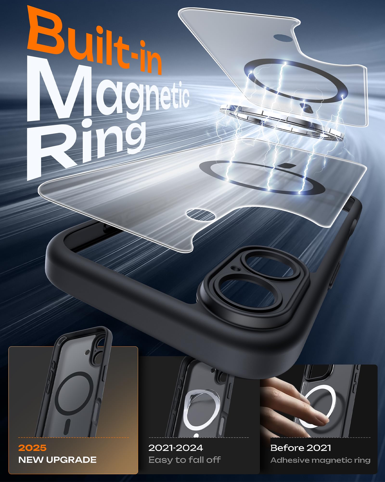 TOCOL for iPhone 17 Case, Compatible with Magsafe, Full Camera Protection, Built-in Magnetic Ring, Drop Protection, Translucent Matte Phone Case for iPhone 17 6.3 inch (Black)