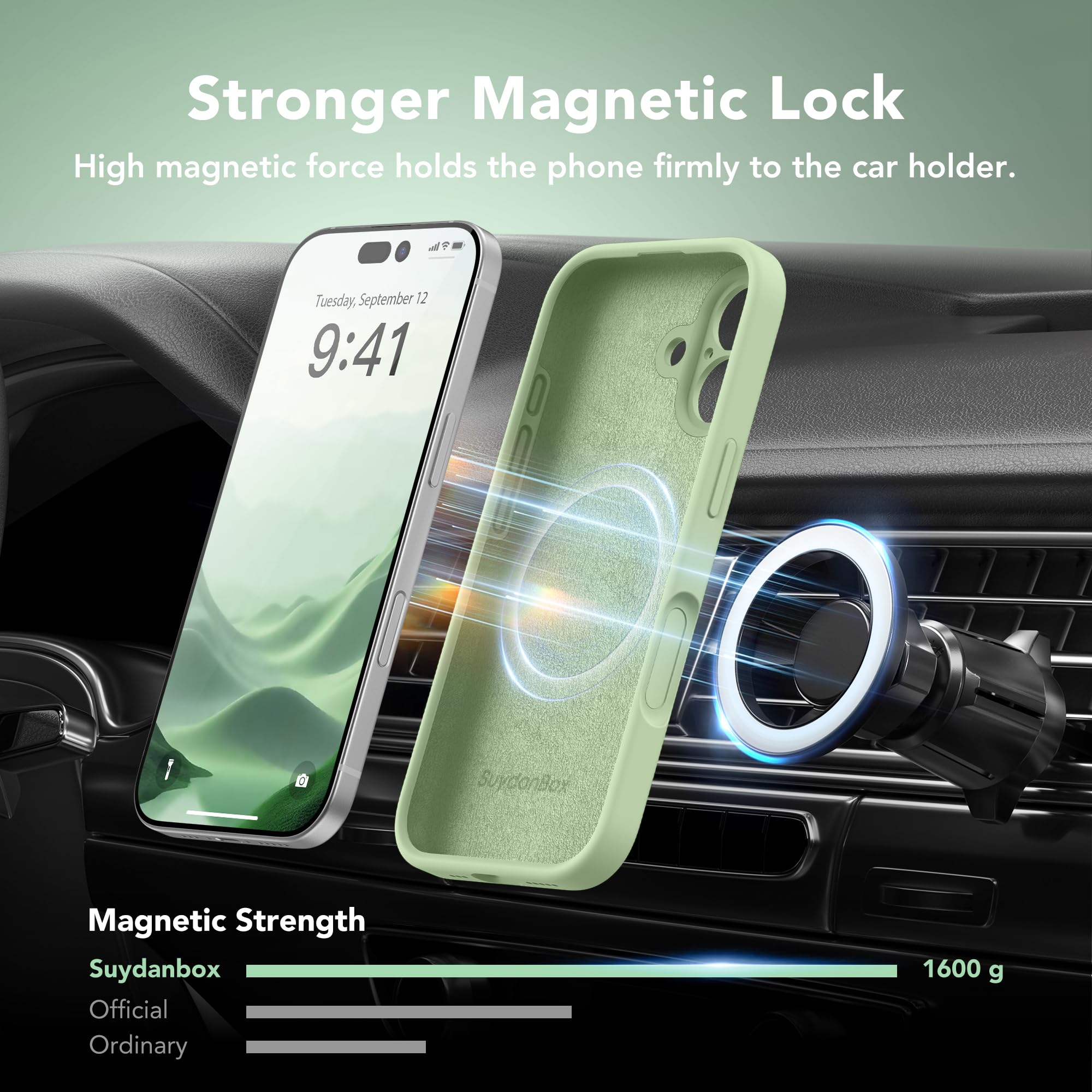 SuydanBox Magnetic for iPhone 17 Case, Compatible with MagSafe, [Full Camera Protection][Screen Protector] Silicone Shockproof Protective Phone Case for iPhone 17 6.3", Matcha
