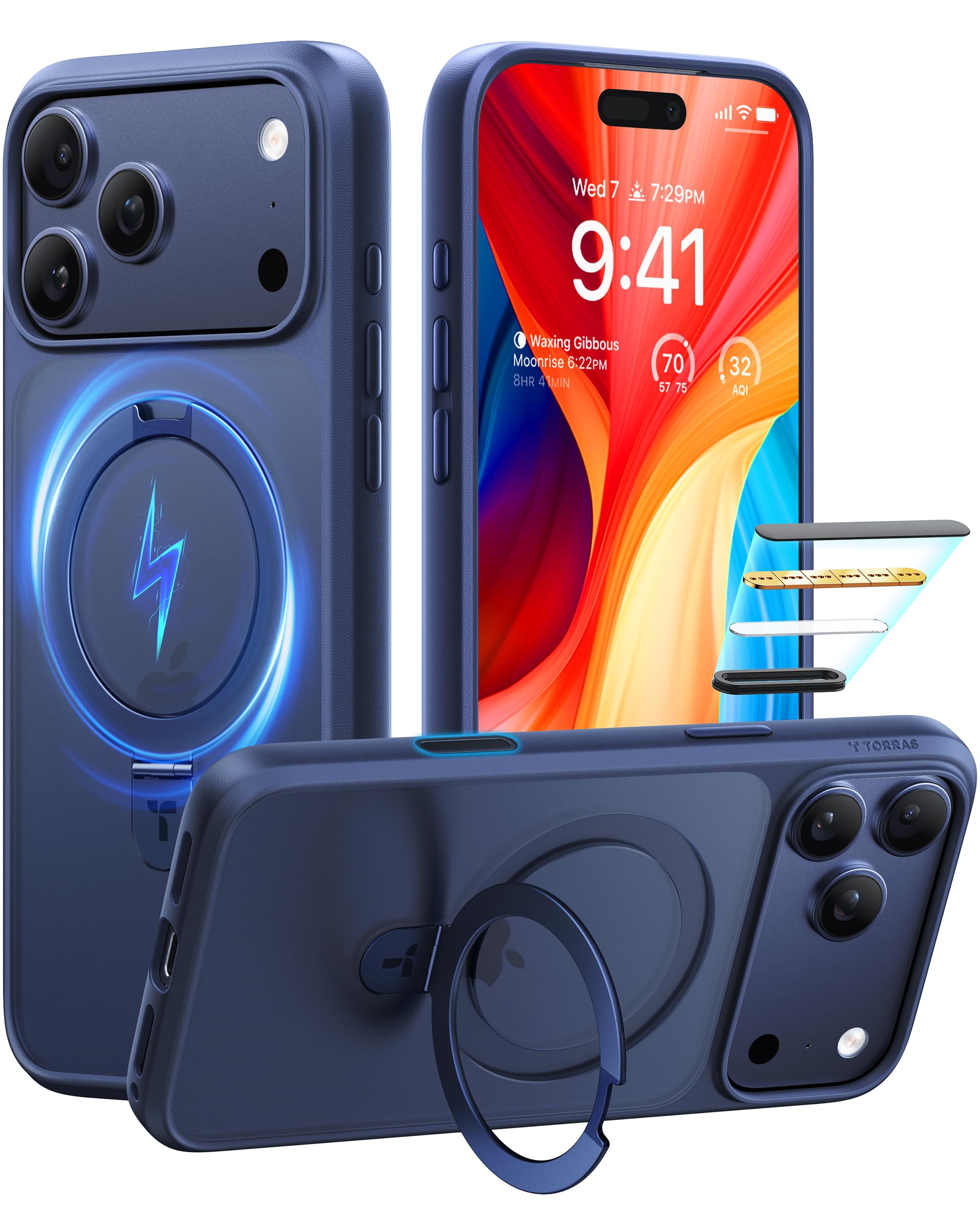 TORRAS Ostand Magnetic for iPhone 17 Pro Max Case, Fit for MagSafe, Sturdy Stand, Military Grade Drop Tested, Camer Control, Translucent Slim Soft Edge Case for iPhone 17 Pro Max 6.9", Deep Blue