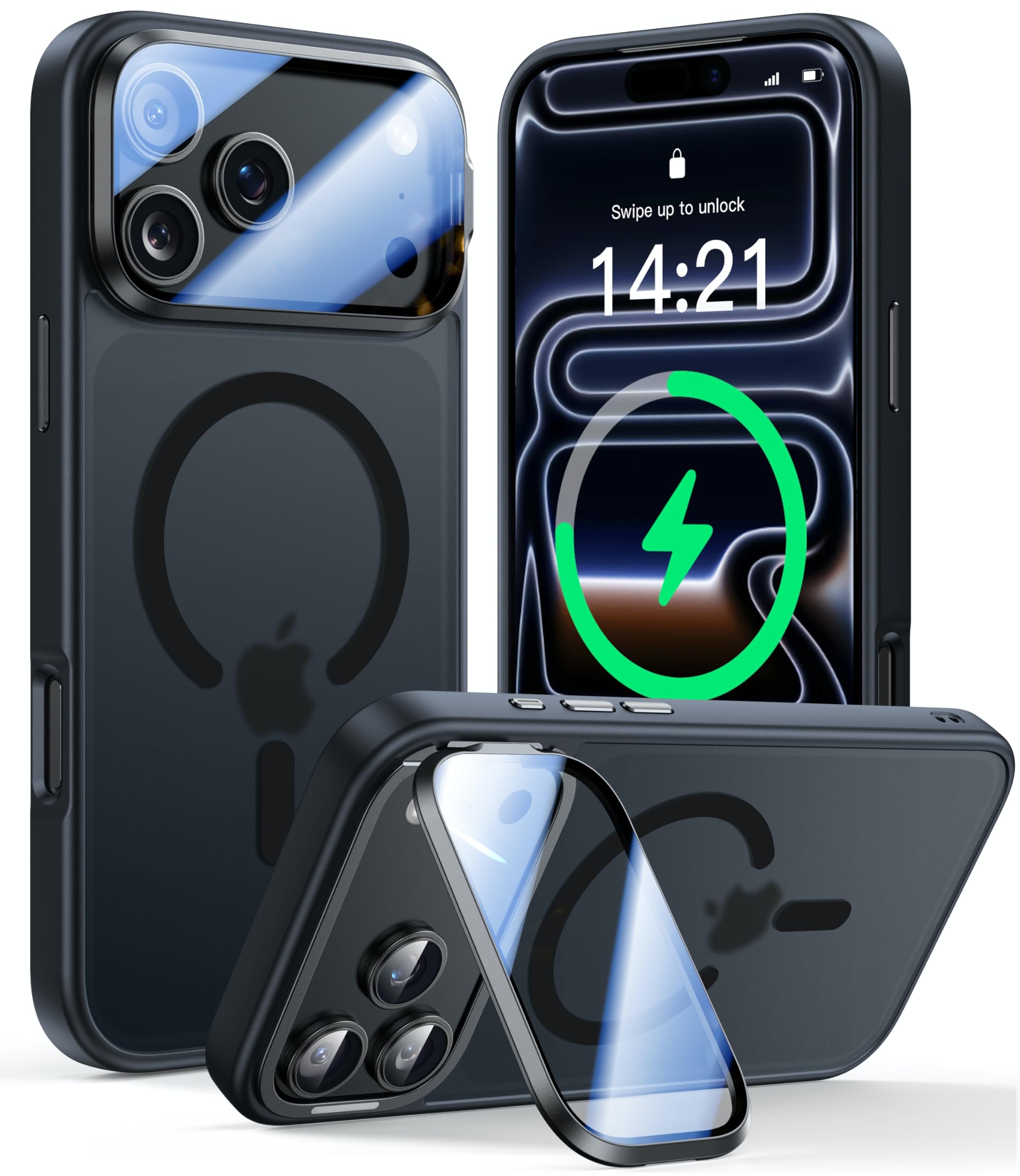 VOFATA [Upgraded Full Camera Protection] for iPhone 17 Pro Max Case with Camera Cover Stand [Fit for MagSafe][10FT Mil-Grade Protection] Translucent Magnetic iPhone 17 Pro Max Phone Case, Black
